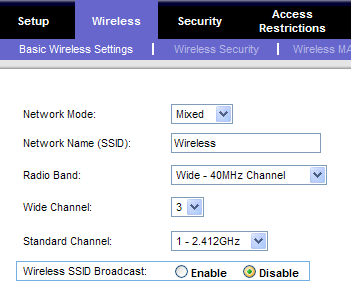 Example of a wireless routers SSID setting