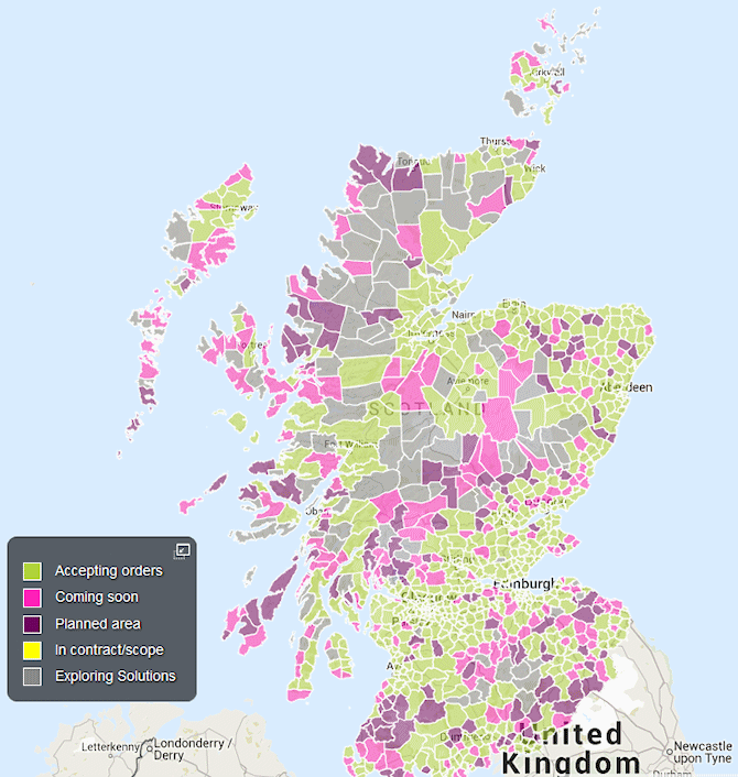 Scotland "superfast broadband" coverage map q1 2016