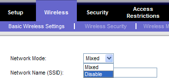 Disable router wireless (Wi-Fi)