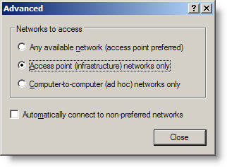 Example of disabled automatic connections option
