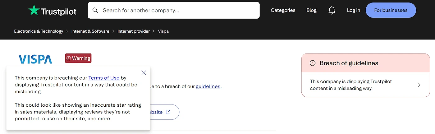 Trustpilot VISPA Screenshot 14th January 2026