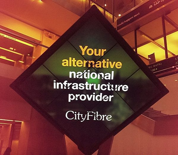 cityfibre logo in office building space