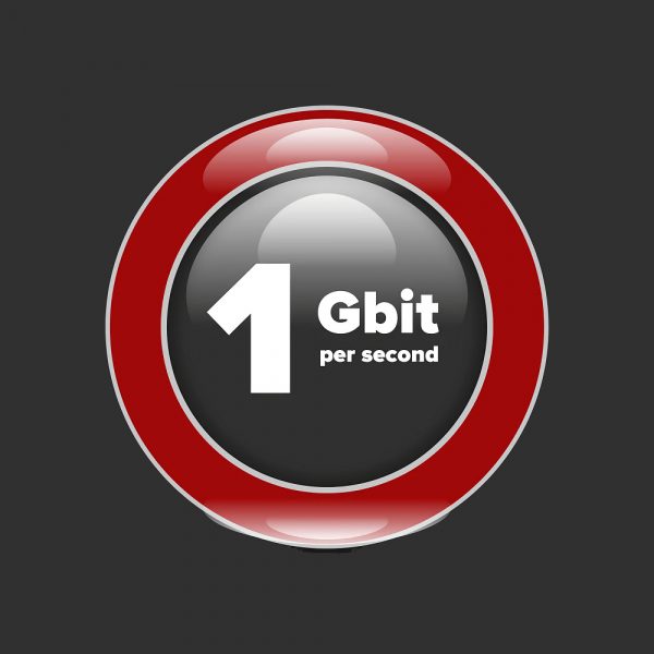Gigabit shiny bubble sign with shadow on white background