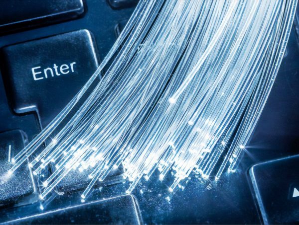 Bundle of optical fibres on keyboard
