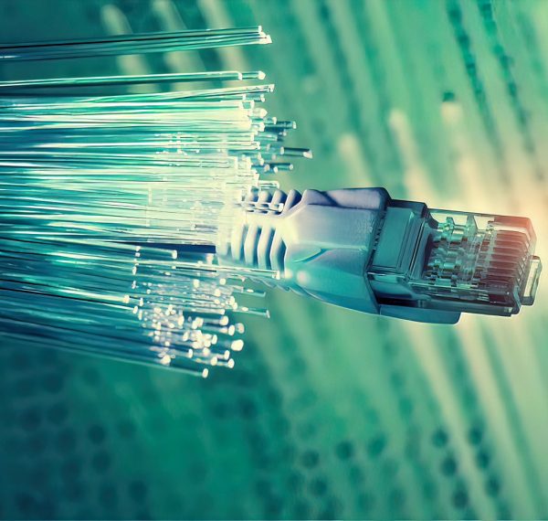 network cables closeup with fiber optical background