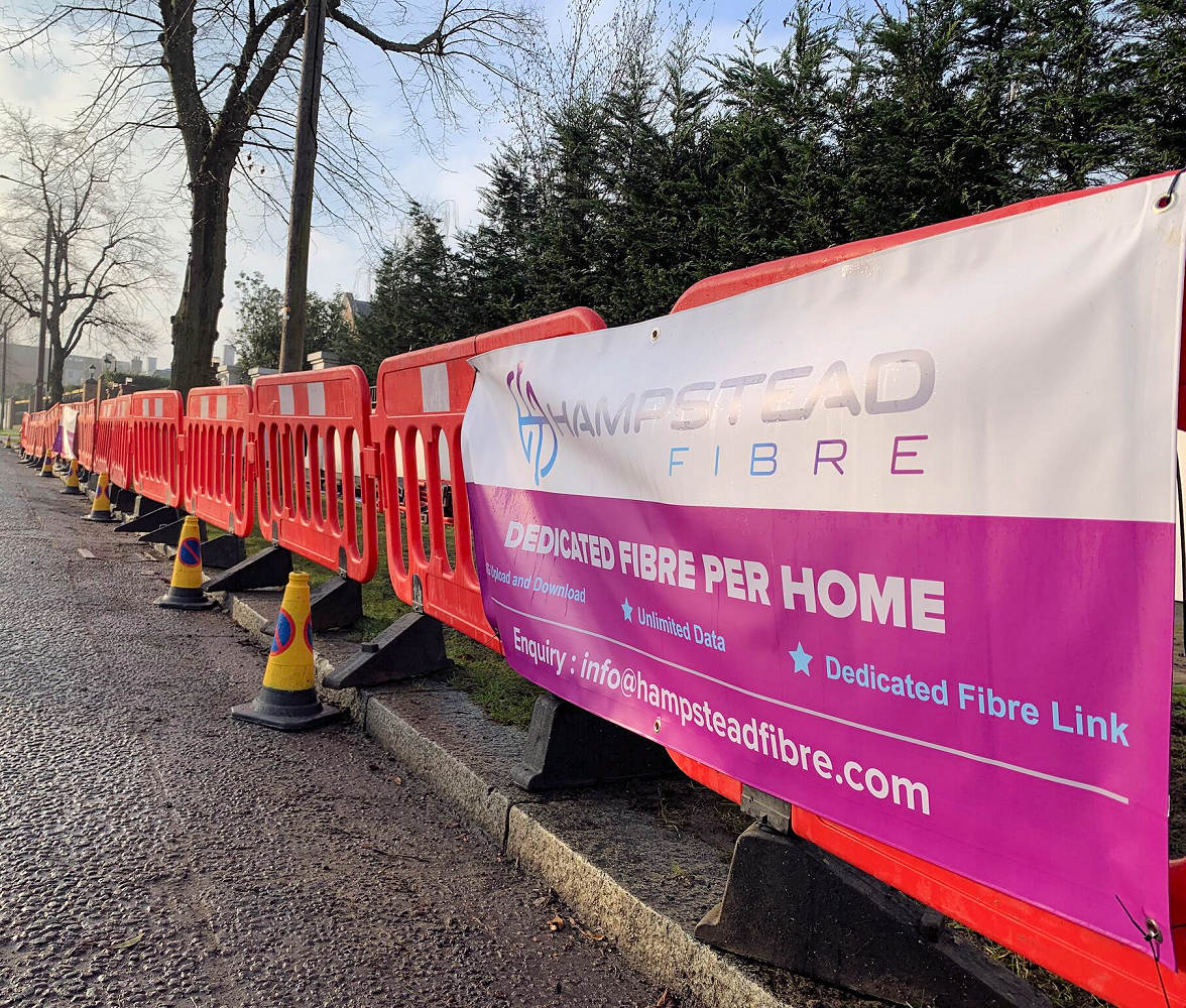Hampstead Fibre Road Works Sign on Street