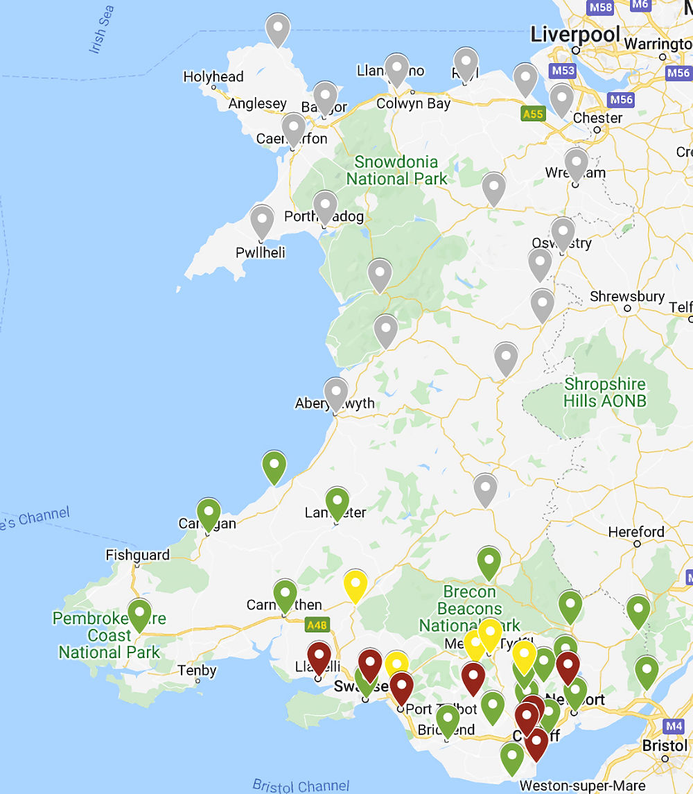 Wales Ogi Map of Unbundled Openreach FTTP Exchanges