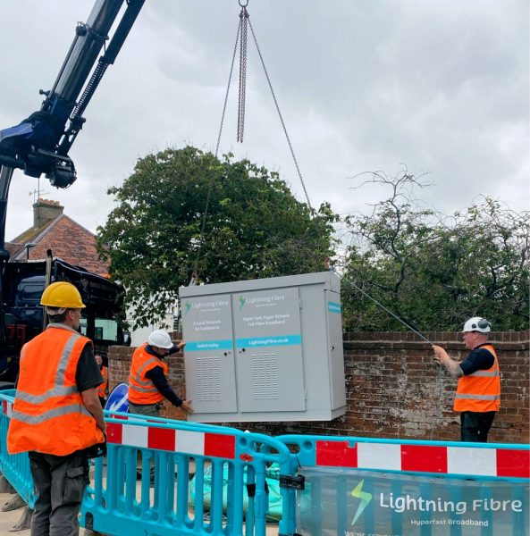 lighting fibre cabinet being installed