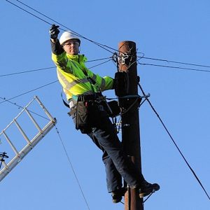 telegraph pole and bt openreach engineer