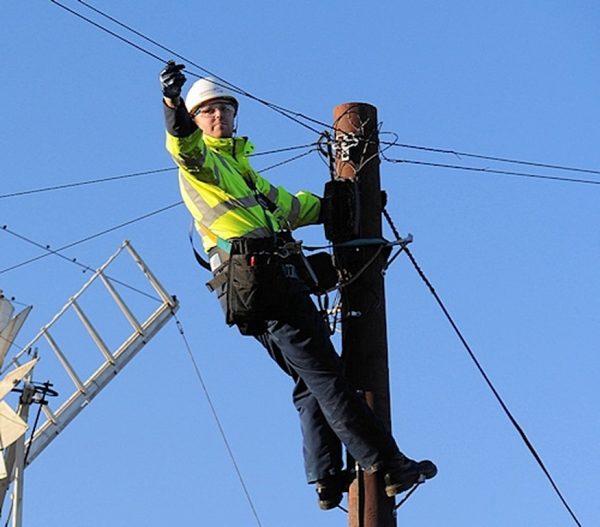 telegraph pole and bt openreach engineer