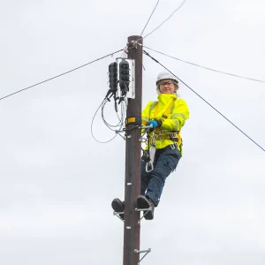 2023 Openreach Female Engineer on FTTP Pole
