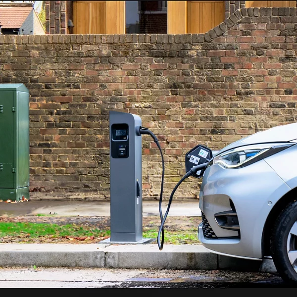 BT Etc EV Charger from UK Street Cabinet Plugged into Car