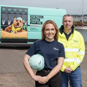 GoFibre team members at Tayport Harbour