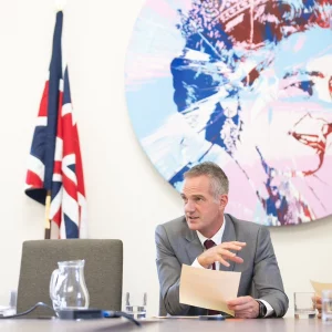 Peter Kyle UK Government MP for Labour at Desk - Twitter PR 06072024