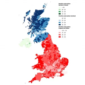 Point Topic UK Map of Monthly Broadband Subscriptions by Location 2024