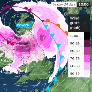 Storm Eowyn on Friday 24th Jan 2025 Met Office Picture