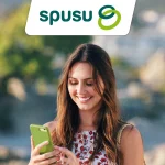 Spusu-UK-female-user-on-green-smartphone