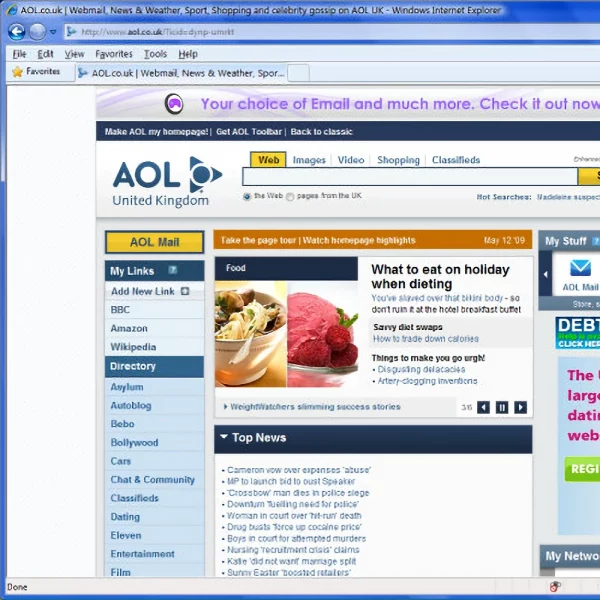 aol uk homepage from the past