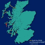 Scotland R100 and DSSB Subsea Fibre Map - Arrow Points to Tiree
