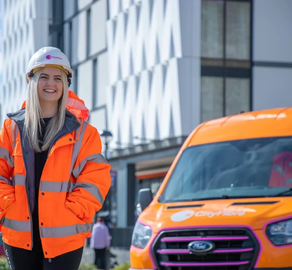 CityFibre 2025 Female Engineer next to Van