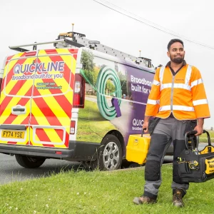 Quickline engineer on grass verge