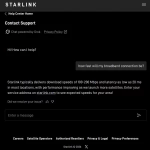Starlink Grok AI Website Chatbot Example