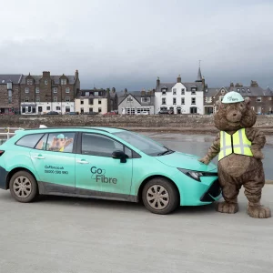 GoFibre rollout maskot next to van