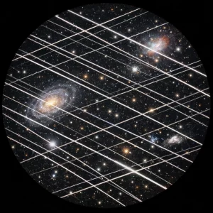 Simulated satellite trails in telescope picture by Copilot or MJackson 20260715_120612