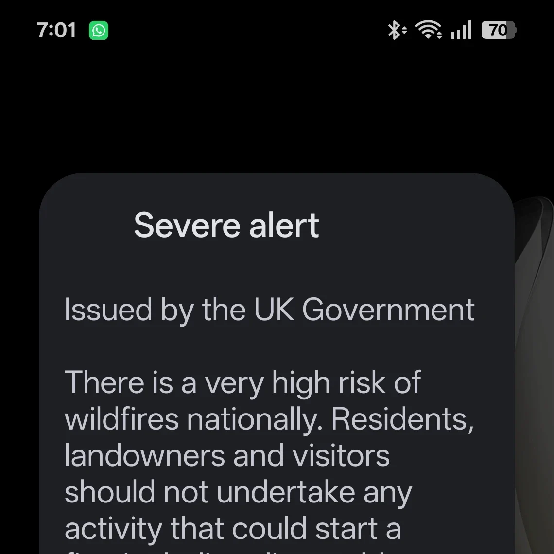 Government Issues UK Mobile Emergency Alert Over Wildfire Risk