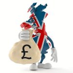 UK character holding money bag isolated on white background by 123rf