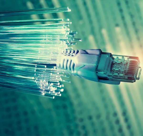 network cables closeup with fiber optical background