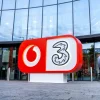 VodafoneThree Sign Outside UK Office Building in June 2025